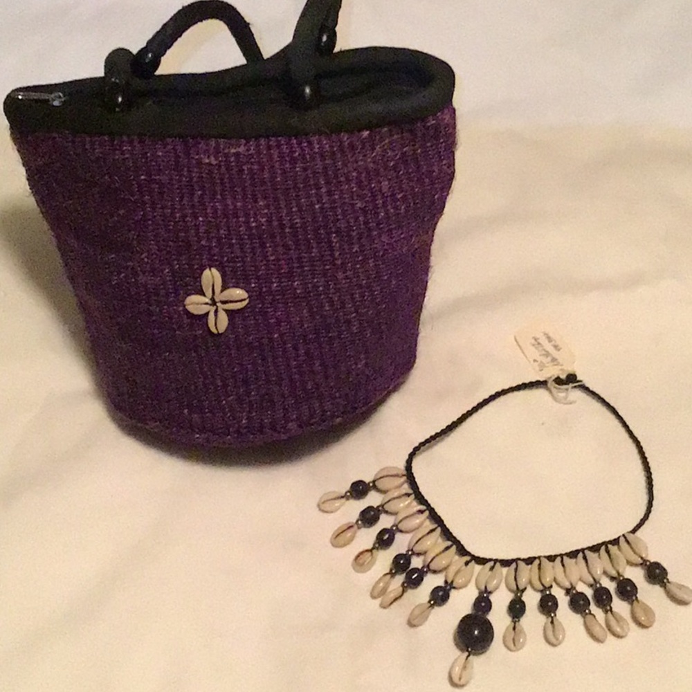 Cowry shell handbag and necklace